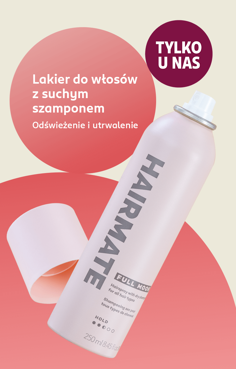 Tylko u nas - lakier do włosów z suchym szamponem marki Hairmate.