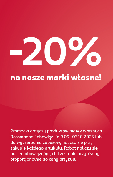 Czerwony banner z napisem: -20% na nasze marki własne!