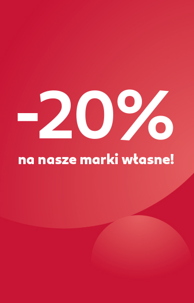 Czerwony banner z napisem: -20% na nasze marki własne!